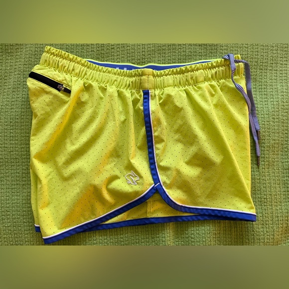 Vibrant Rabbit Running Yellow Women's Athletic Shorts with Blue Trim 🏃‍♀️ - Picture 5 of 6